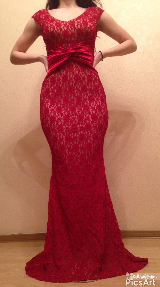 Нарядное гипюровое красное платье с болеро 1460