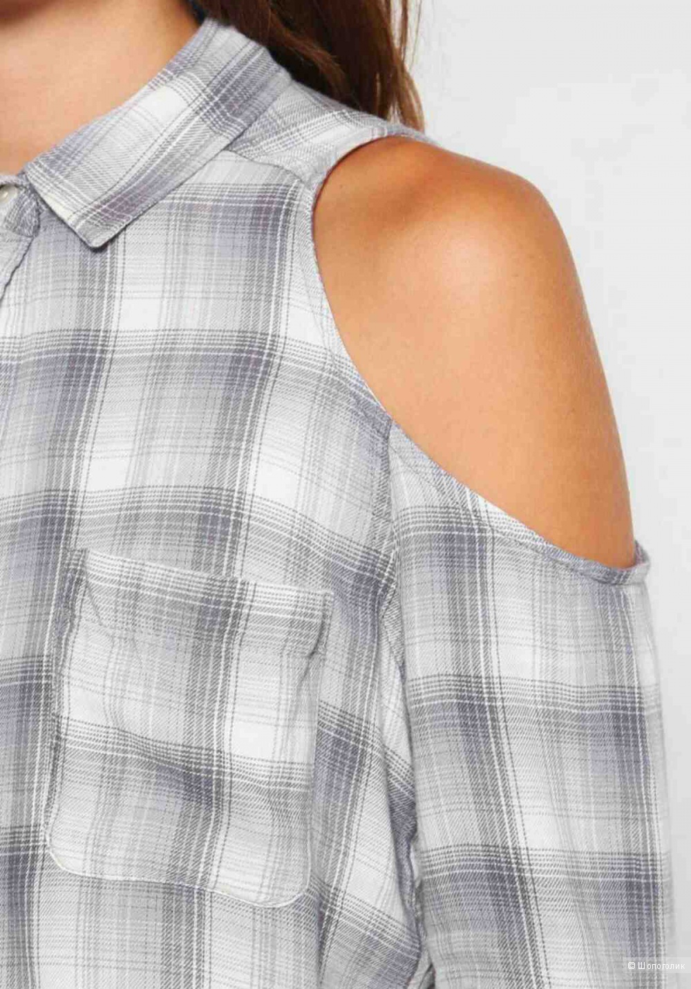 Серая женская рубашка Hollister с открытыми плечами р. 46 (М)