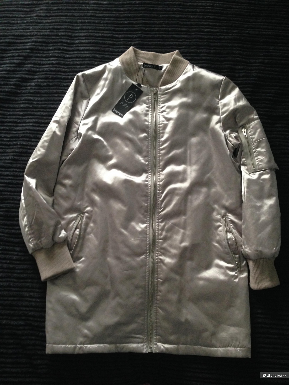Удлиненная атласная куртка-пилот Boohoo Petite размер uk14-eur42