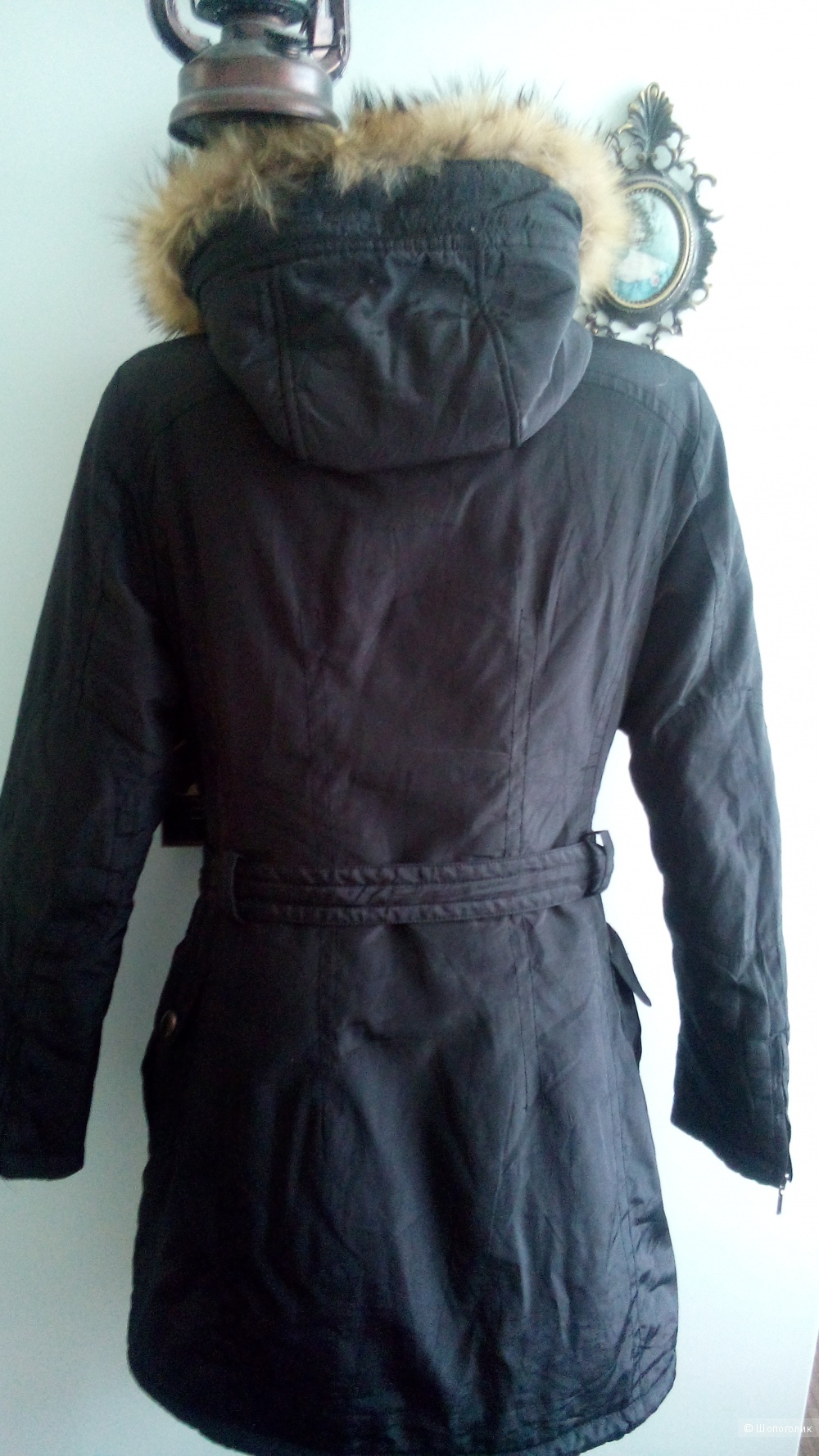 Куртка -парка длинная  MISS KISS с натуральным мехом черная размер М(44-46)