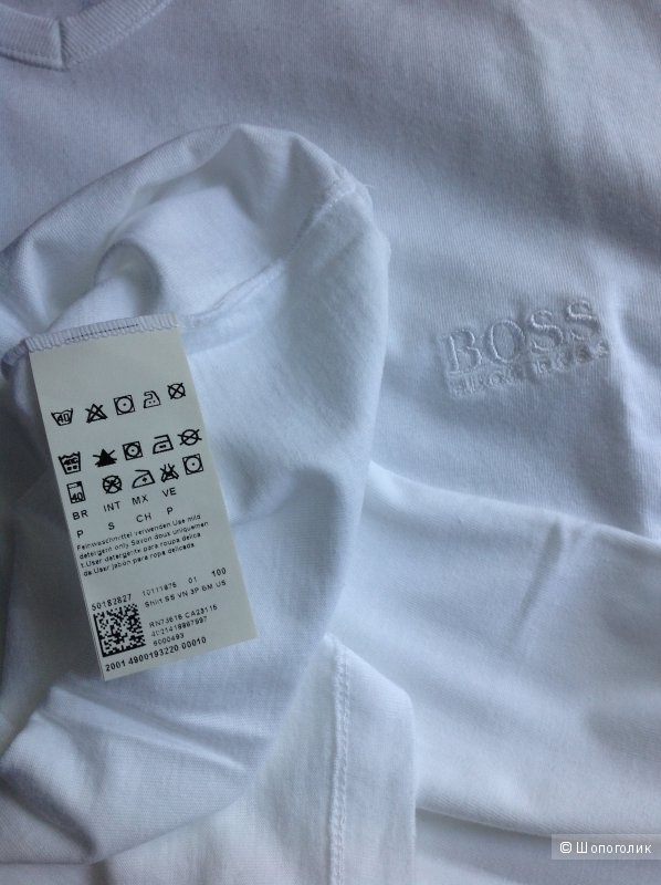 Белая базовая футболка Hugo Boss, хлопок, размер S.