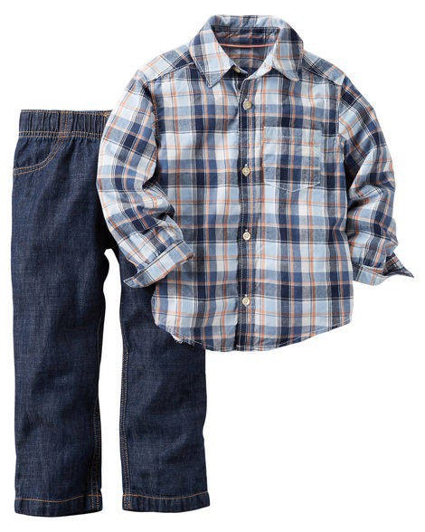 Комплект рубашка и джинсы на 2 года 88-93см 13-15 кг 2-Piece Shirt Pant Set Style 249G113 2T Plaid