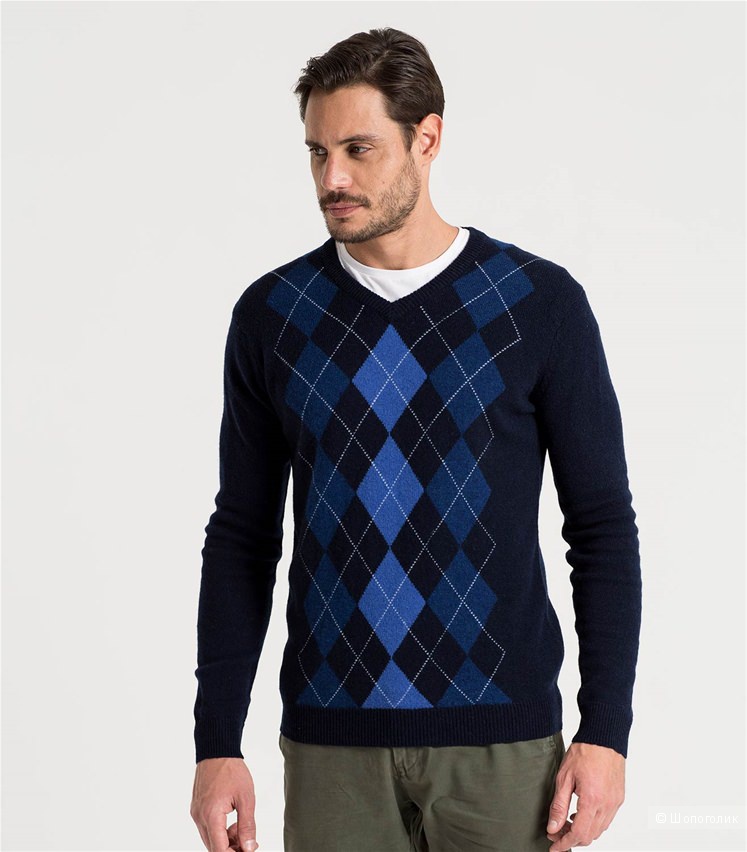 Woolovers Новый Мужской пуловер с ромбами из натуральной шерсти ягненка р. XL