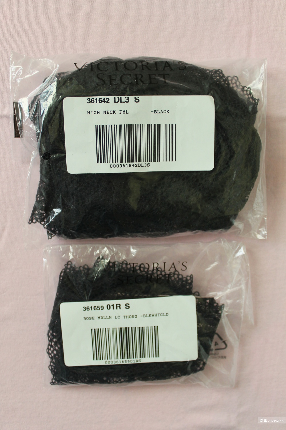 Бралетка с трусиками Victoria's Secret (High-neck Bralette+Medallion Lace Thong Panty), черные, размер S