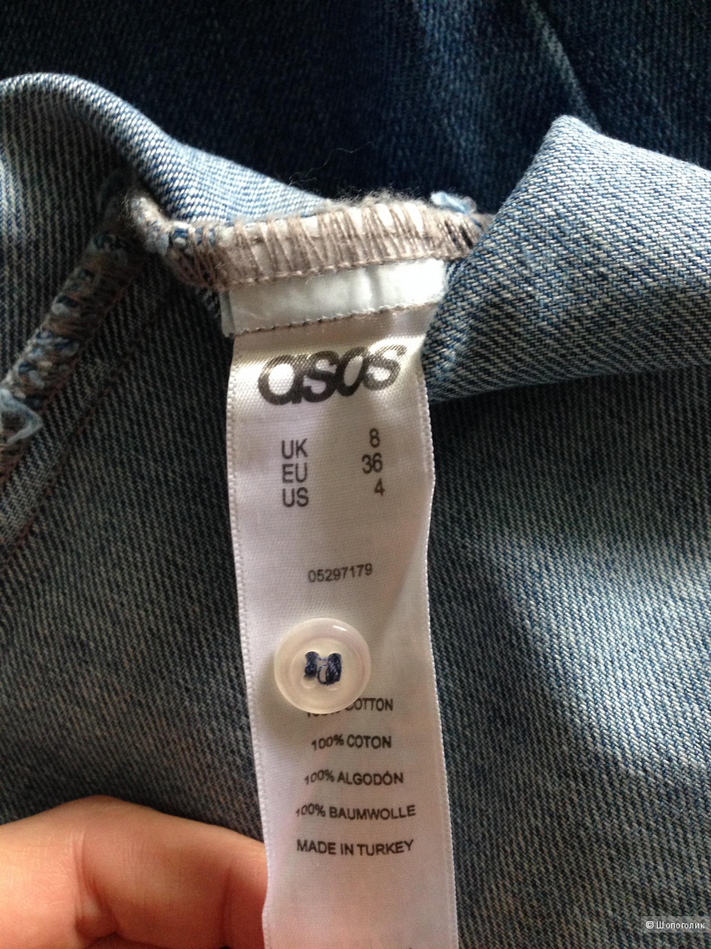 Новый джинсовый лонгслив с открытыми плечами ASOS (размер 8uk-36eur)