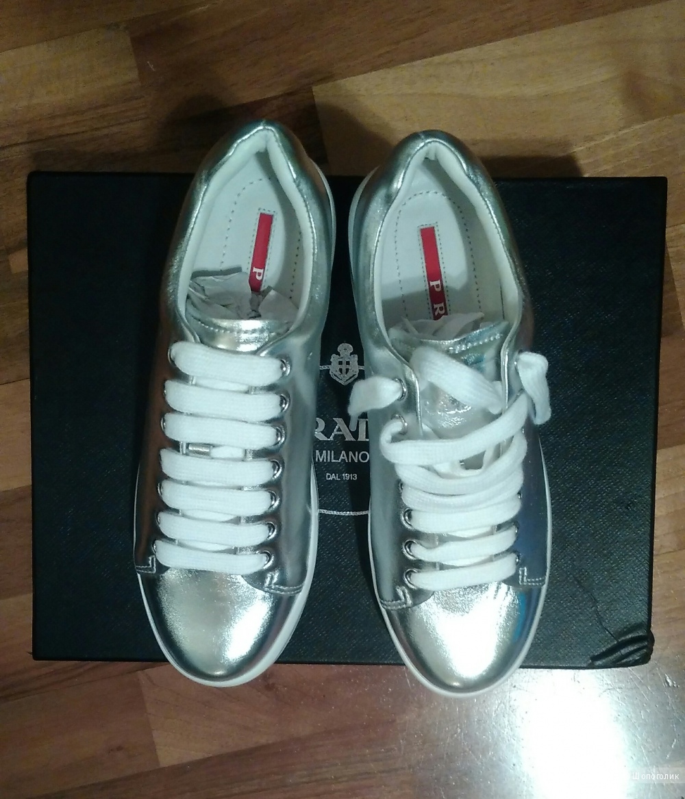 Кроссовки Prada Metallic Leather Platform Sneakers