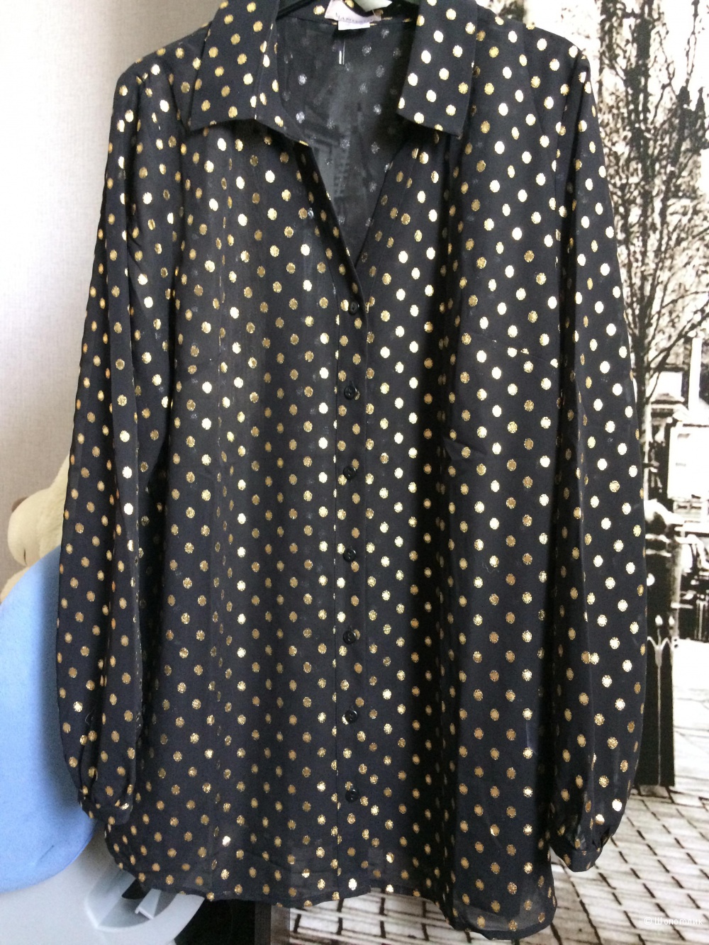 Шифоновая блузка рубашка с горошинами 46-48 размер
