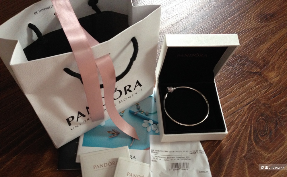 Браслет-бэнгл PANDORA серебро. Новый с шармом-замком "сияющее сердце"
