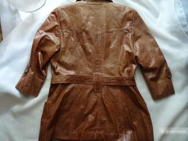 Кожаный пиджак с эффектом состаривания кожи, размер L, б/у