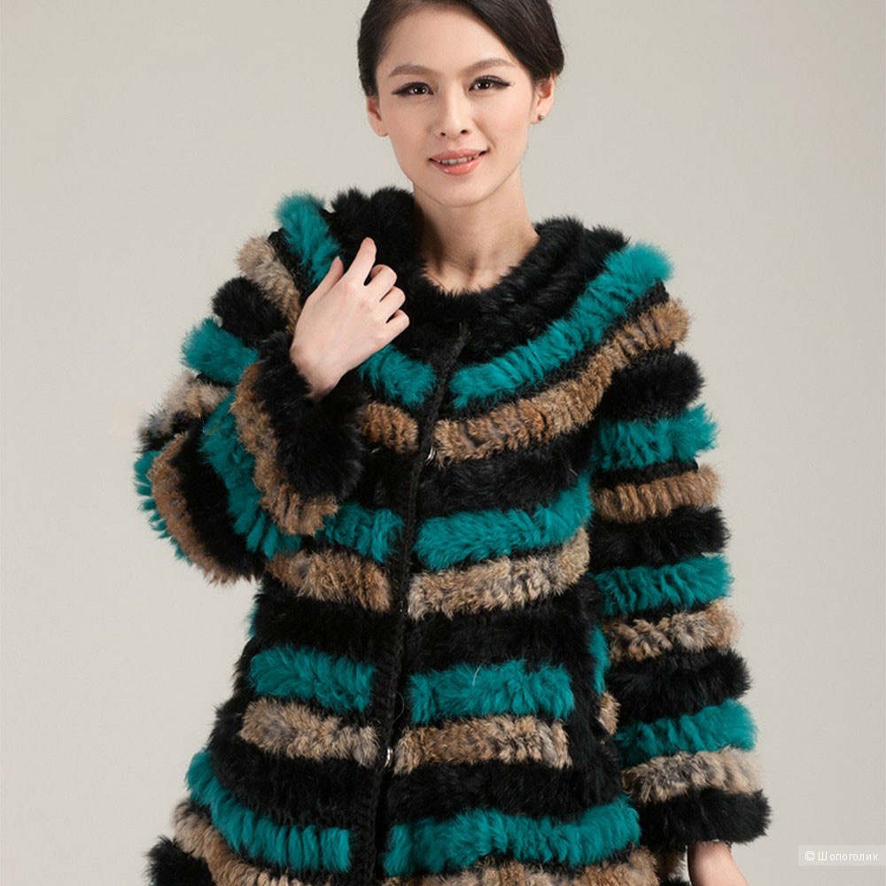 Женская куртка rabbit fur coat... из вязаного меха 42-44 размера.