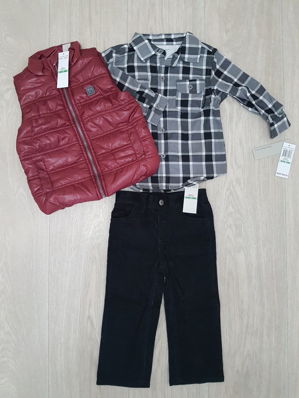 Calvin Klein комплект 3-ка (рубашка + джинсы + жилетка) на мальчика, размер 18 мес. (1,5 года)