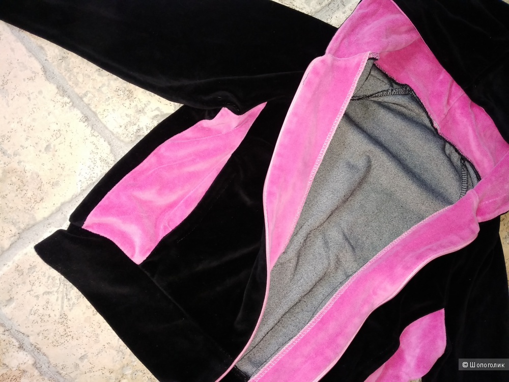 Плюшевый спортивный костюм, чёрный + ярко- розовый, 42-44 размер.