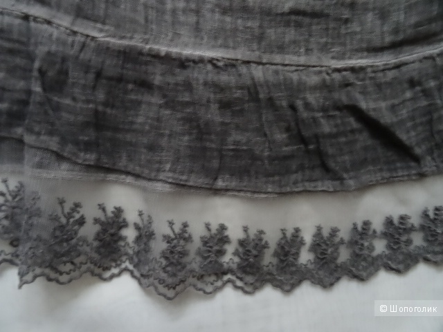 Юбка из марлёвки серого цвета с кружевом, размер 42-44, б/у