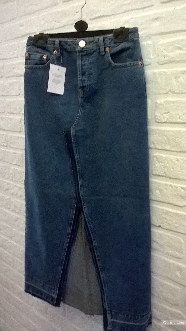 Крутая джинсовая миди юбка  с разрезом UK 10