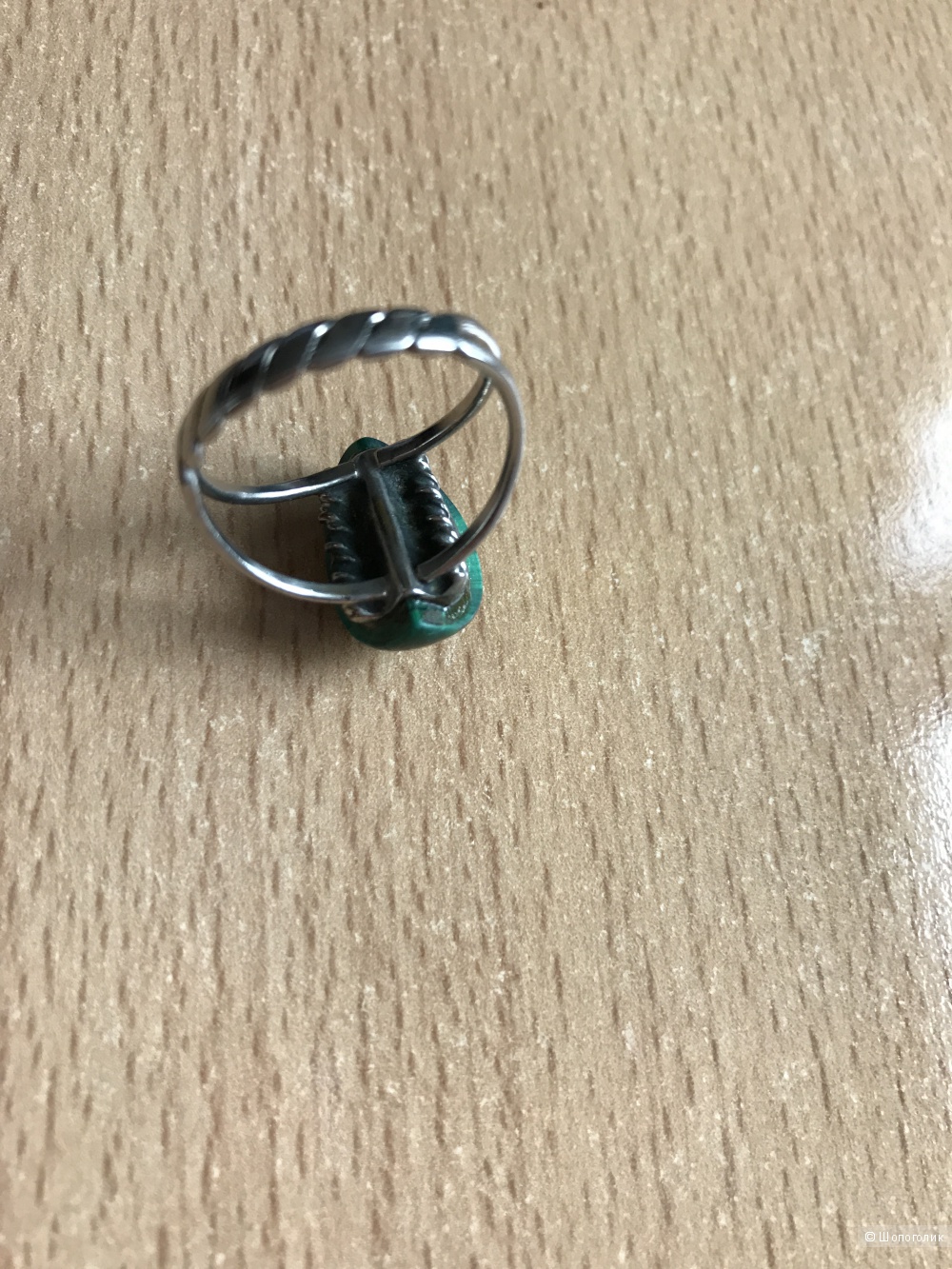Кольцо перстень с натуральным малахитом винтаж размер 18,5-19