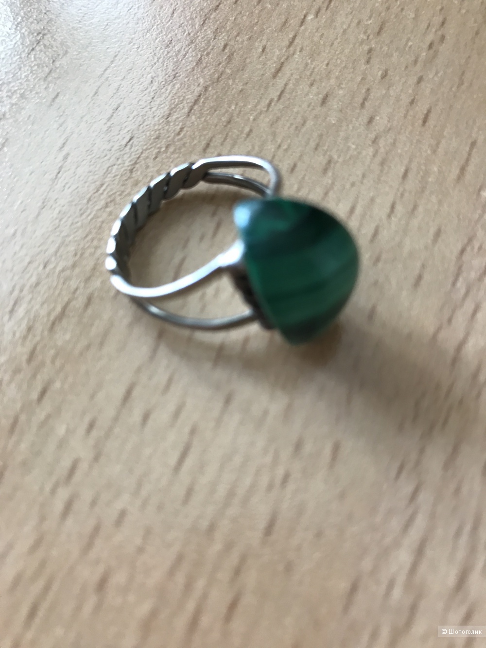 Кольцо перстень с натуральным малахитом винтаж размер 18,5-19