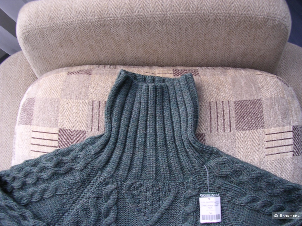 Аранский свитер новый, болотного цвета, р 46