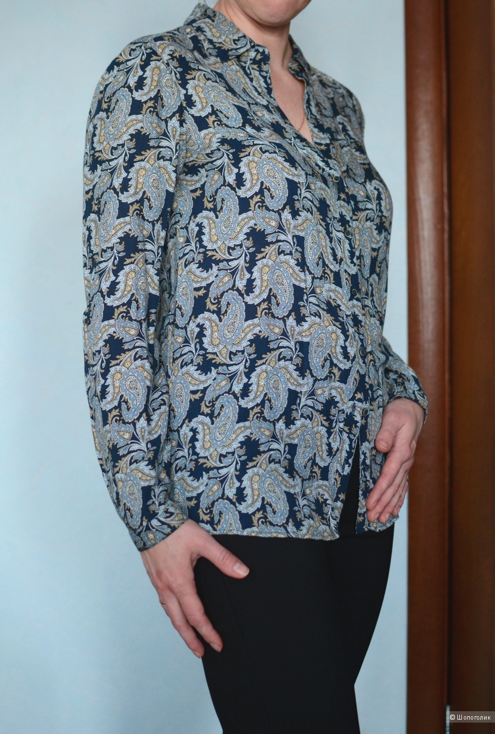 Блузка синяя с цветочным принтом, вискоза, Massimo Dutti, р 46 росс.