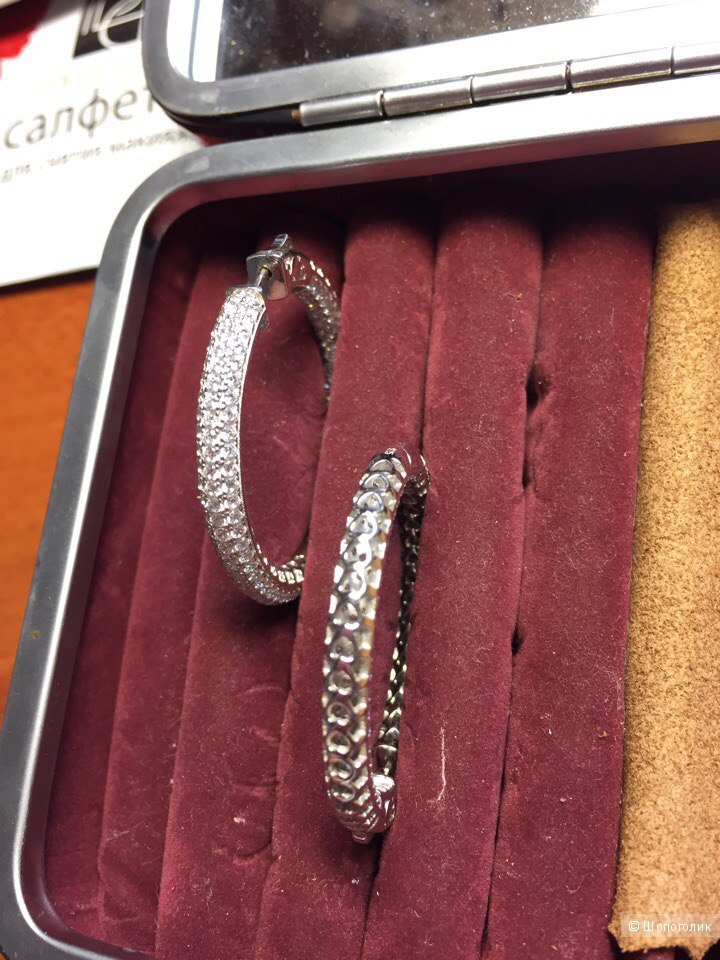 Серебряные серьги-кольца с фианитами
