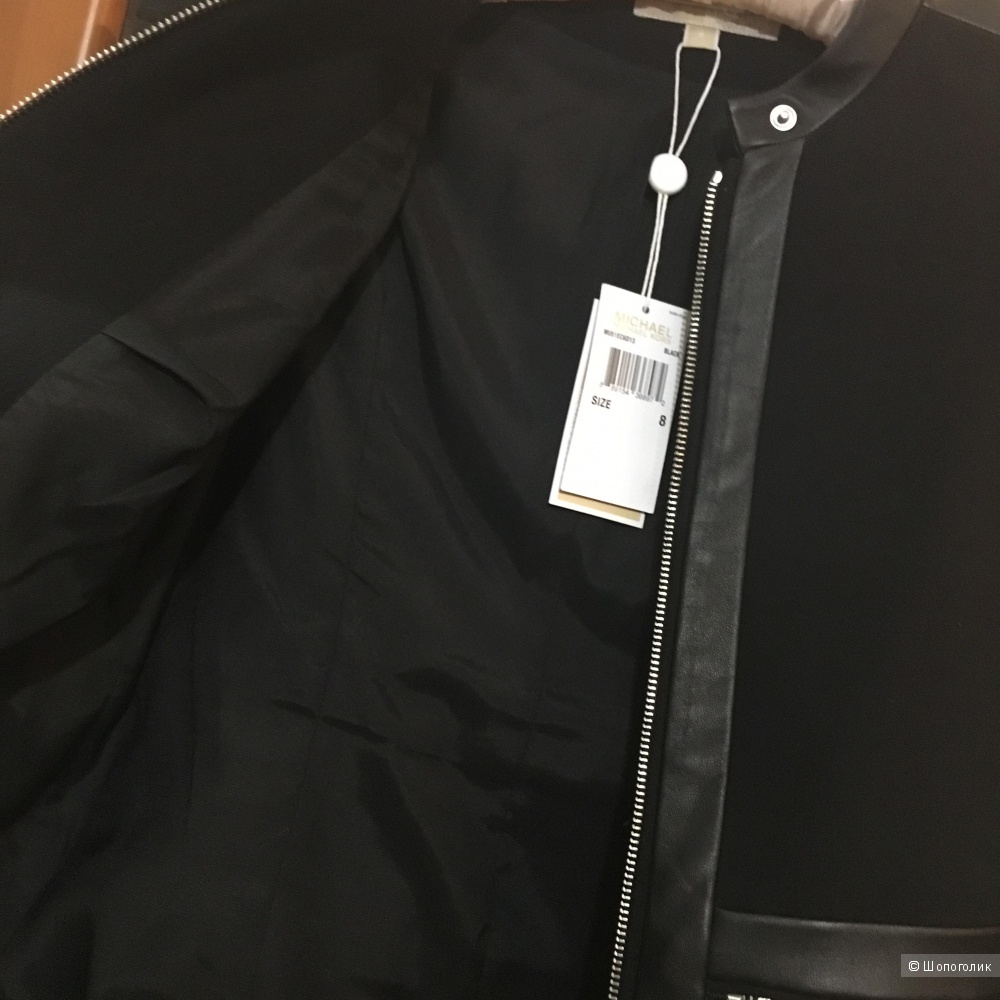 Куртка-жакет MICHAEL MICHAEL KORS с натуральной кожей, дизайнерский размер: 8 (US), на рос. 46. Черный