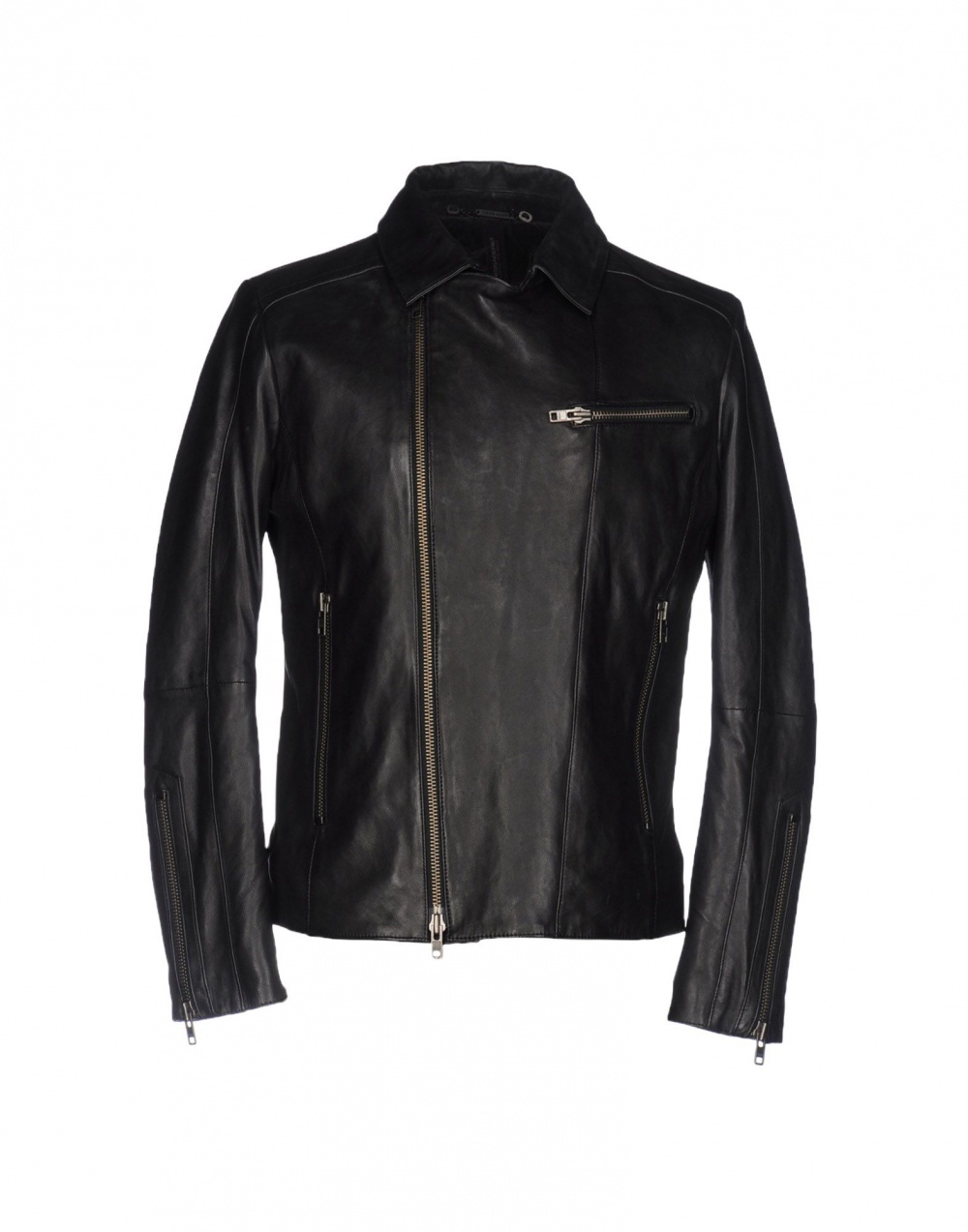 Новая мужская черная кожаная куртка косоворотка MESSAGERIE, размер 54