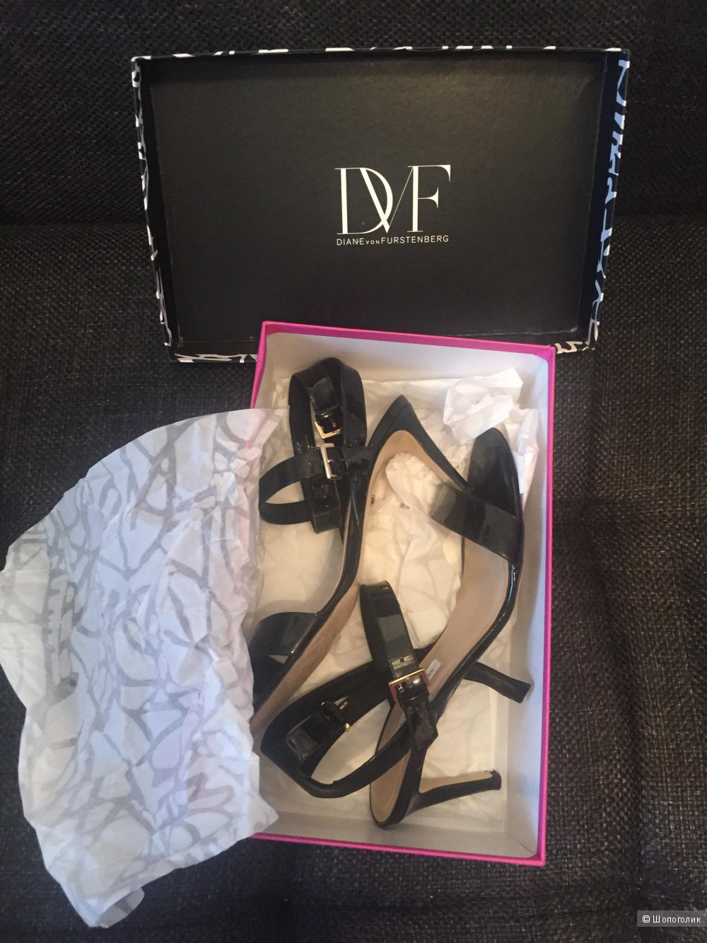 Оригинал. Босоножки DIANE von FURSTENBERG из лаковой кожи. 1-ая линия. Made in Italy 40р (26 см)