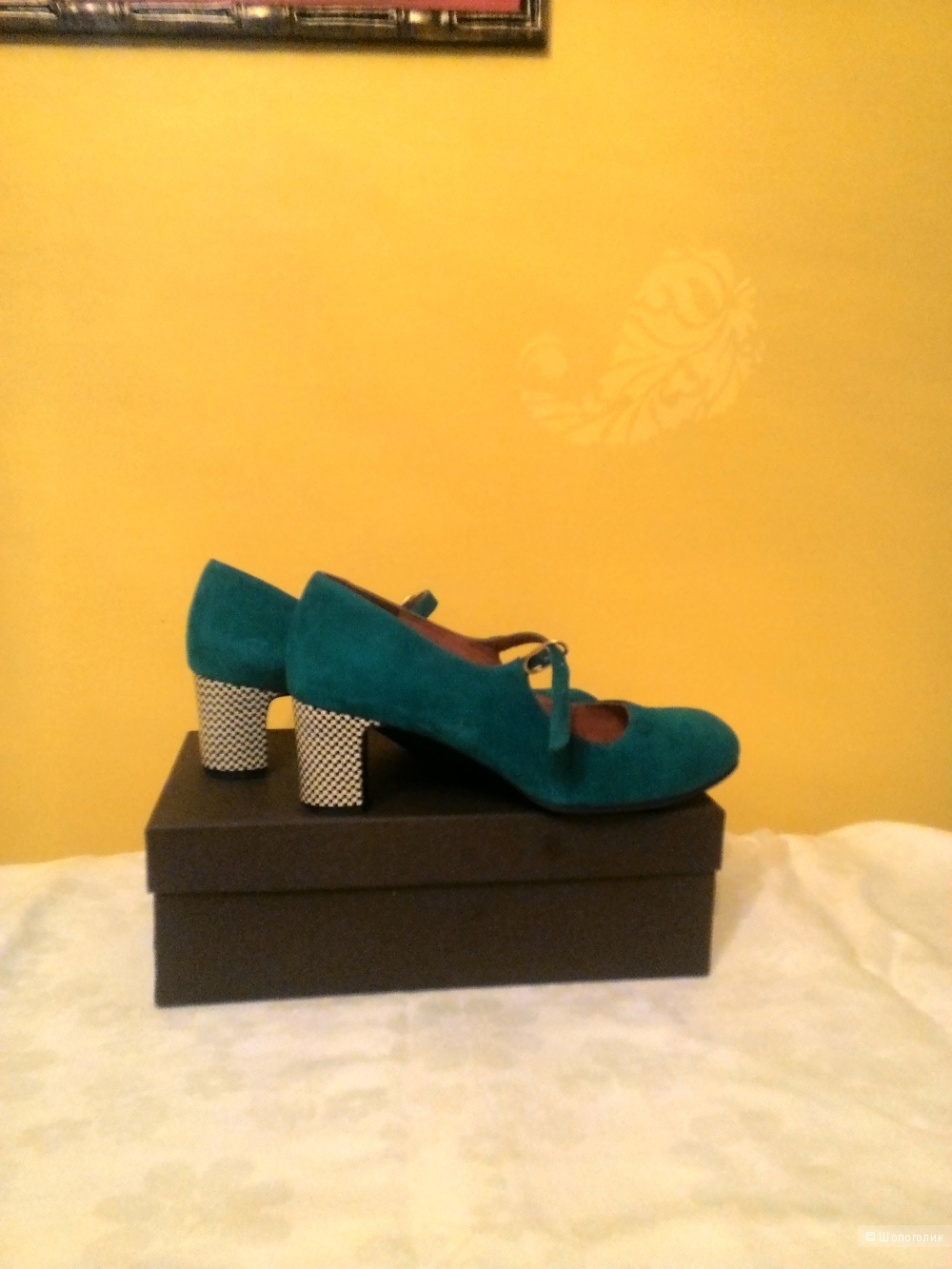 Стильные,бирюзовые замшевые с кожаным каблуков туфли испанской дизайнерской марки Chi Mihara(Чи Михара) 40, 5 размер