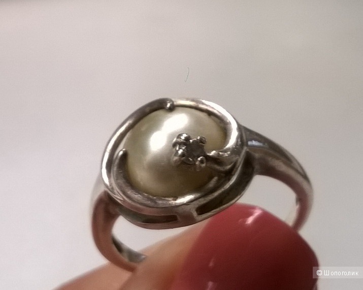 Кольцо жемчуг размер 18 серебро 925