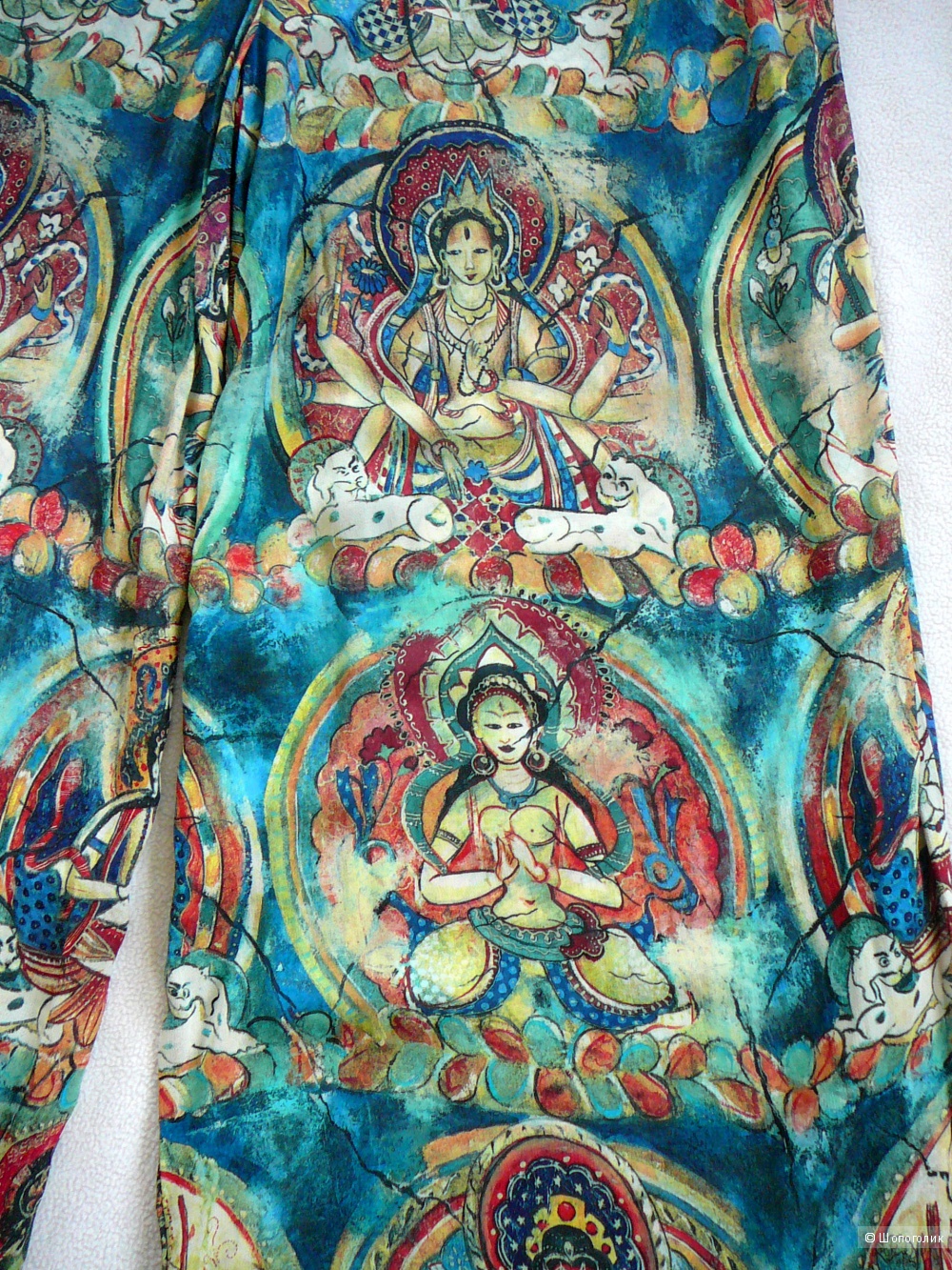 Легчайшие брюки-кюлоты с буддийским рисунком р42-46