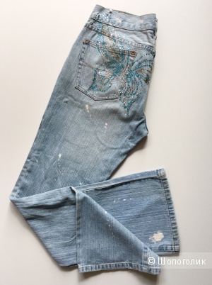 Шикарные  модные джинсы  с бабочками из страз от марки RIVER ISLAND размер 12 НОВЫЕ!