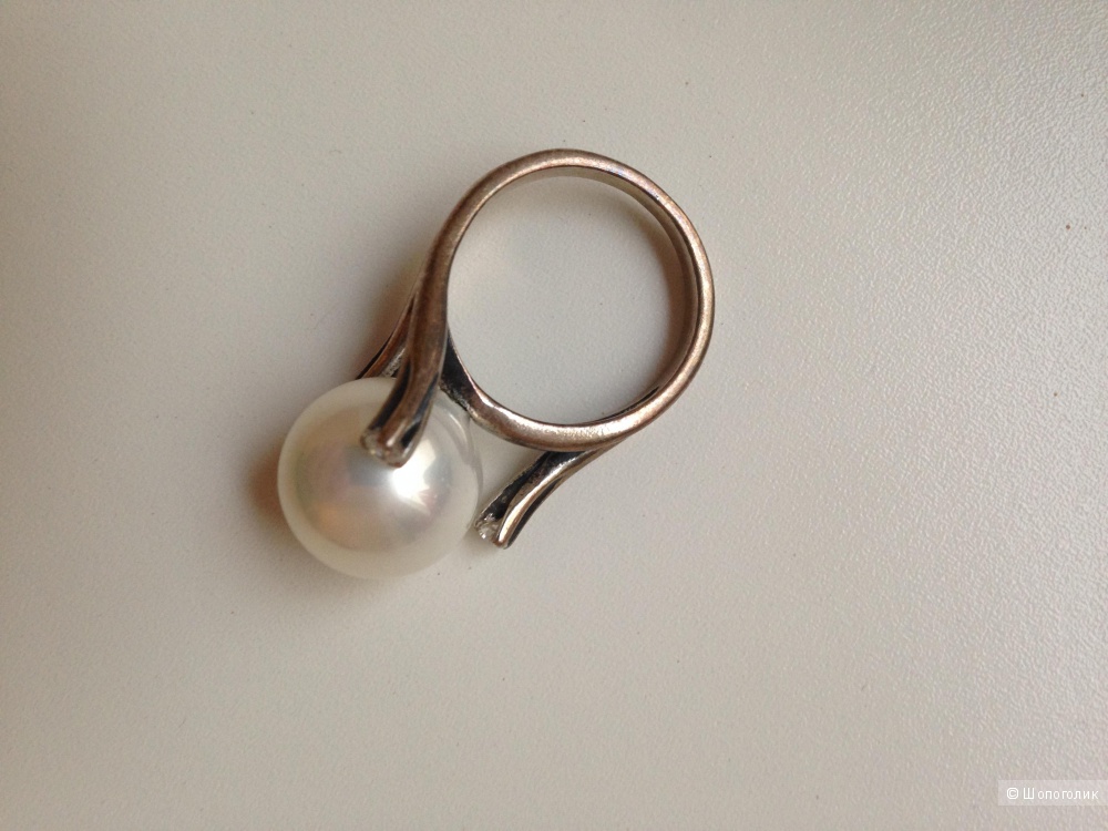 Кольцо серебро 925 с жемчужиной и фианитами