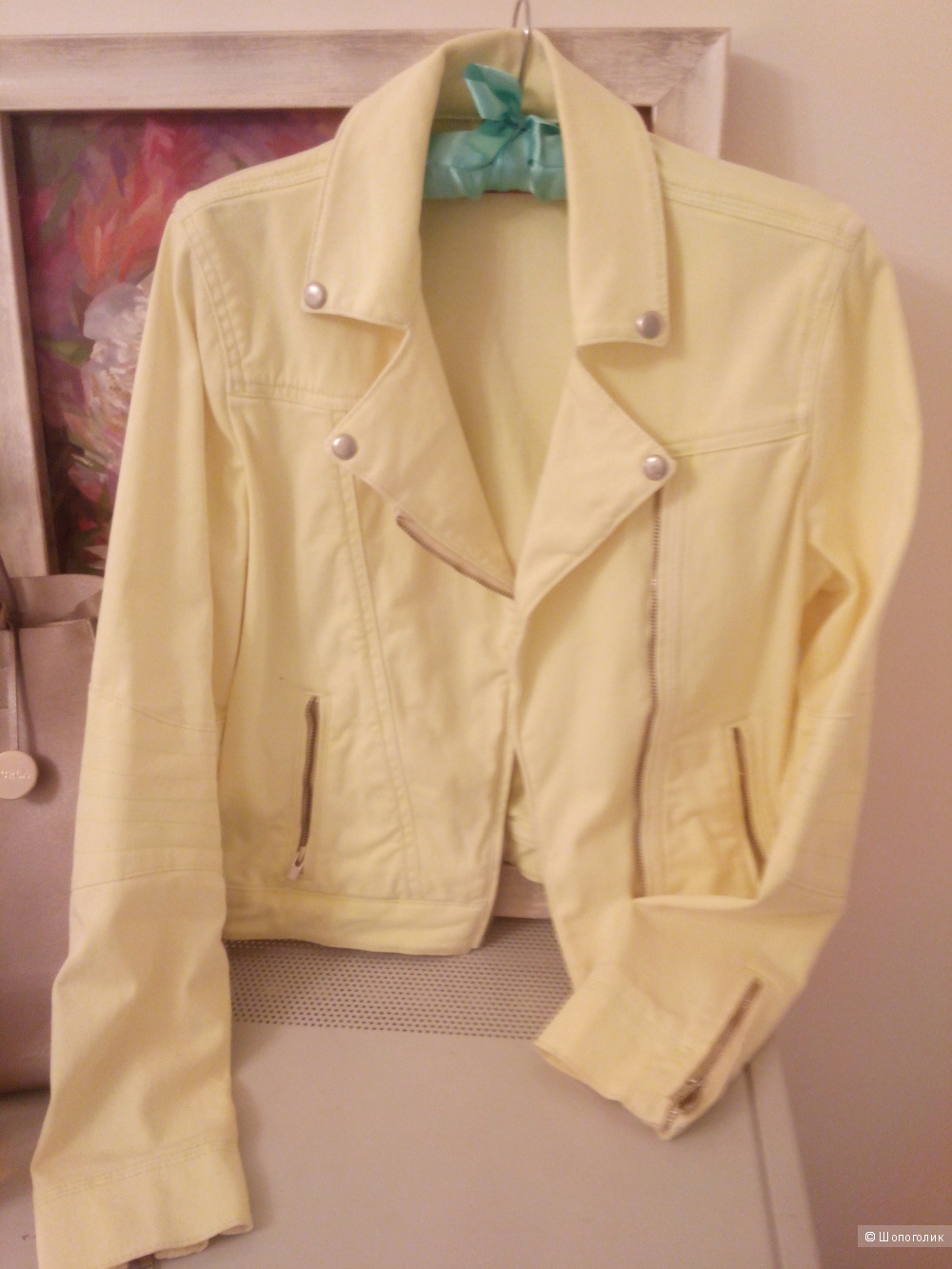 Байкерская куртка из желтой джинсы "Topshop" размер 12 UK, 44-46 Россия (42)