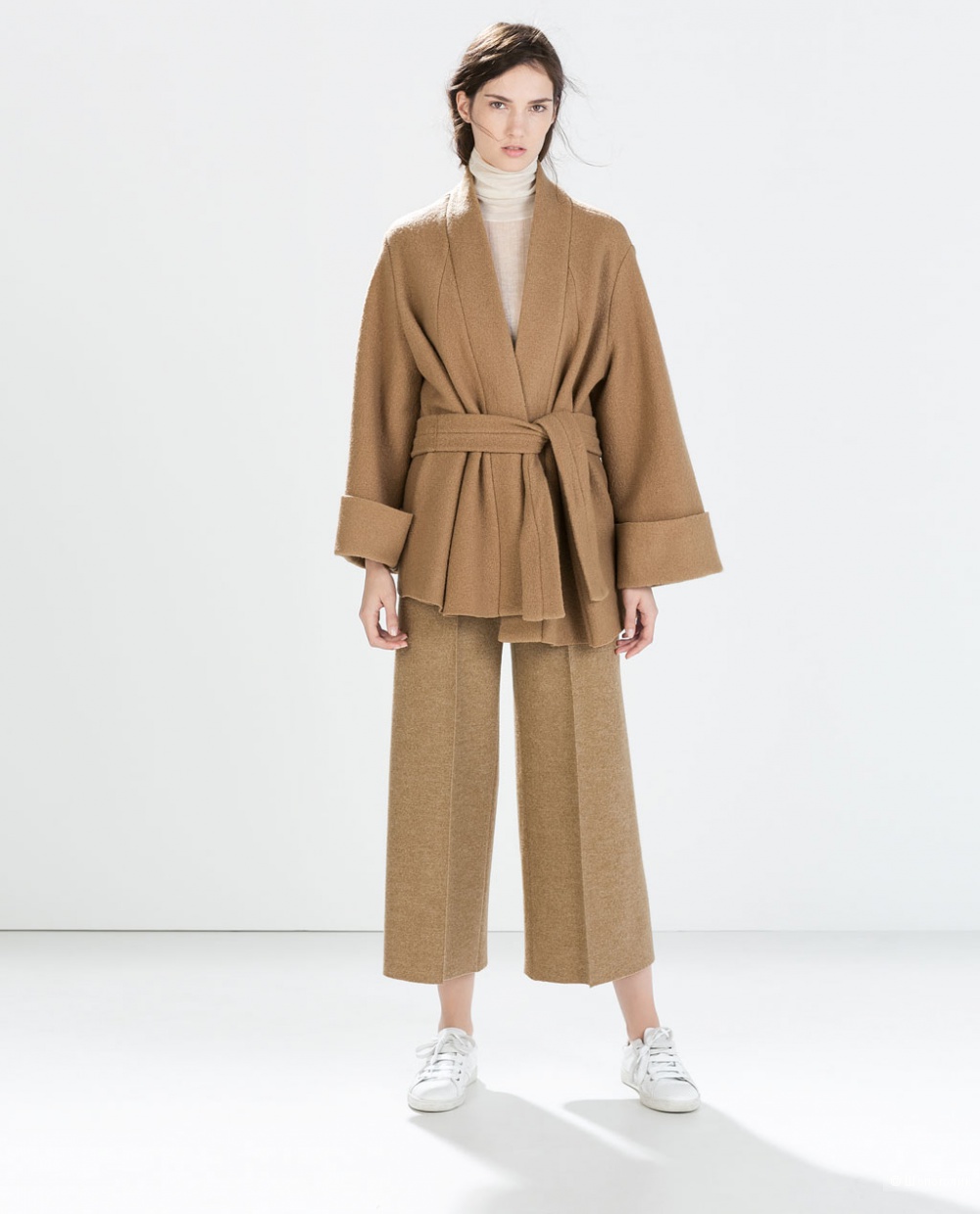 Шикарное бежевое пальто, 100% шерсть из дорогой линейки Zara Studio, 46-50+