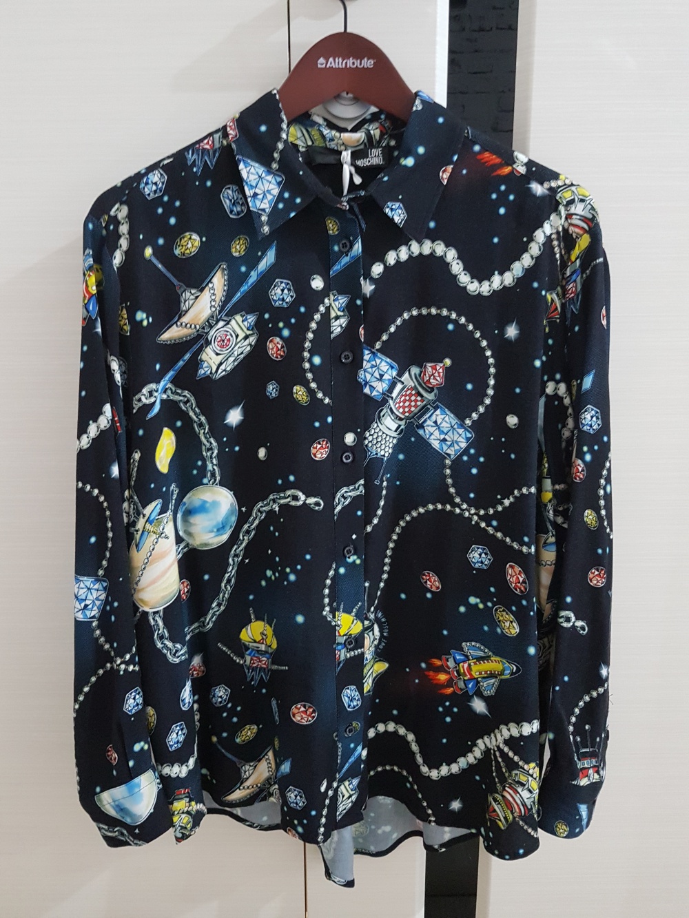 Блузка Love Moschino с космическим принтом, оверсайз, размер 44-50