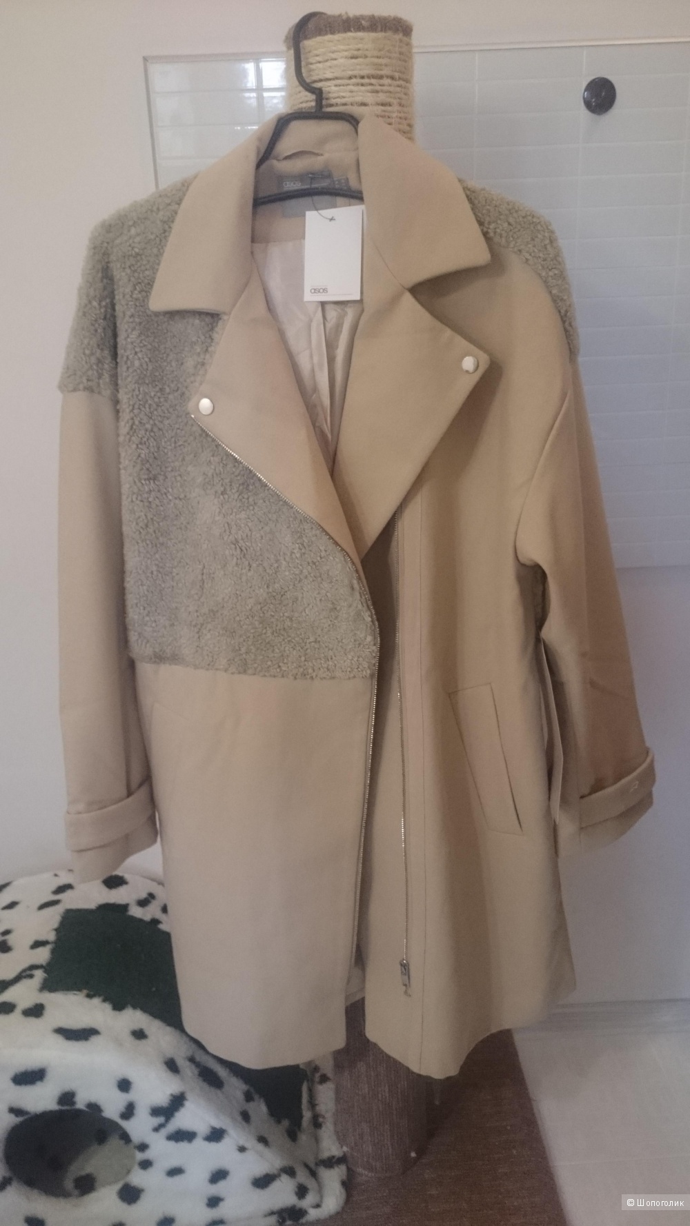 Пальто в байкерском стиле с отделкой "борг" ASOS 54 р-р UK18