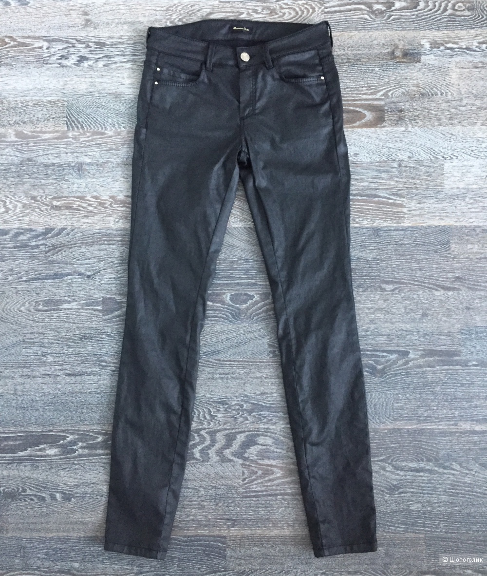 Джинсы брюки скинни черные с эффектом кожи Massimo Dutti 42 рус.