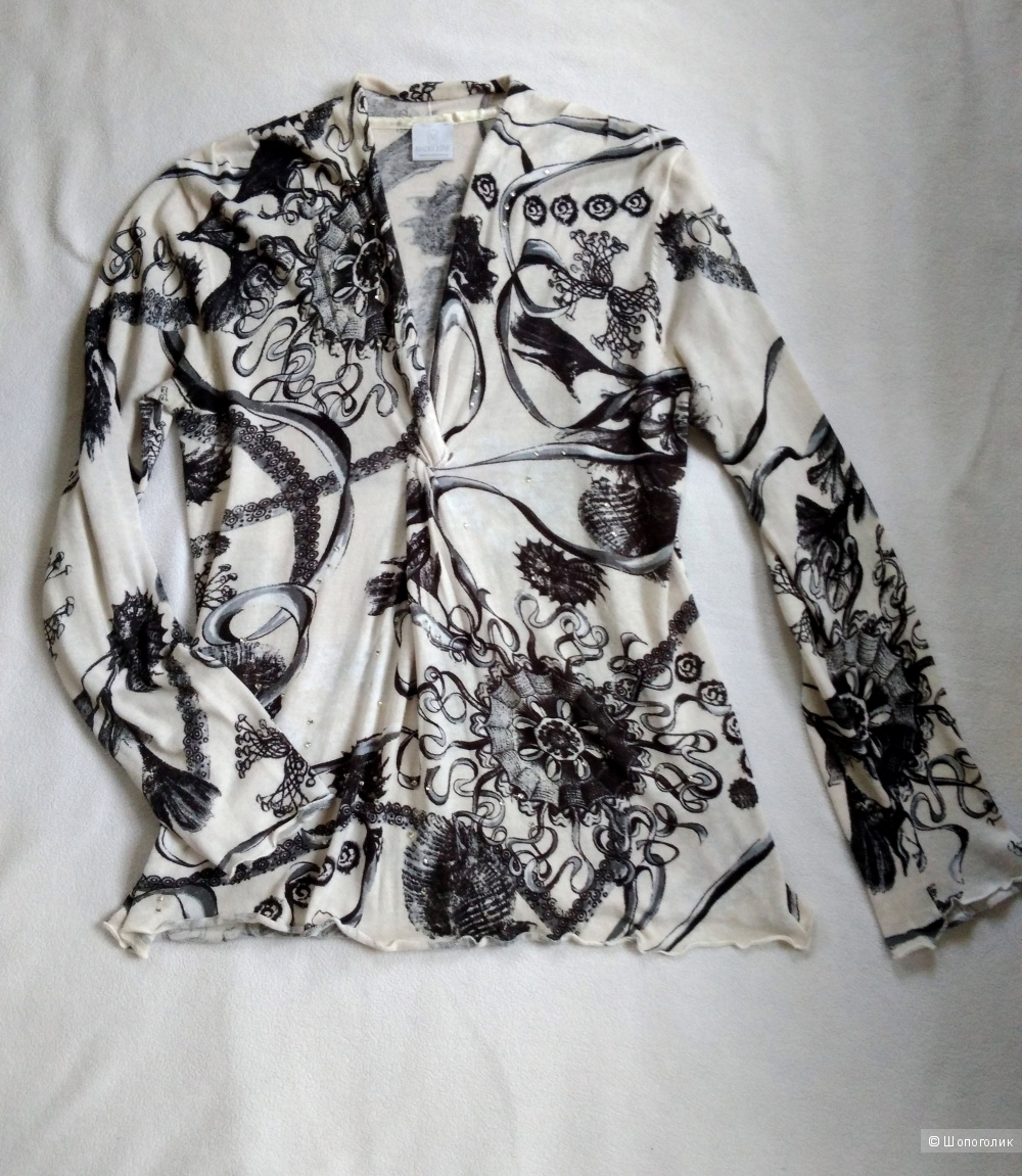 Стильная черно-белая блузка с длинным рукавом Madeleine р48