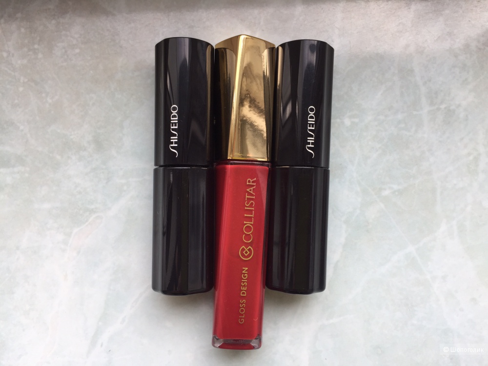 Shiseido жидкая помада GD 817, Shiseido жидкая помада PK 425, Collistar № 12.