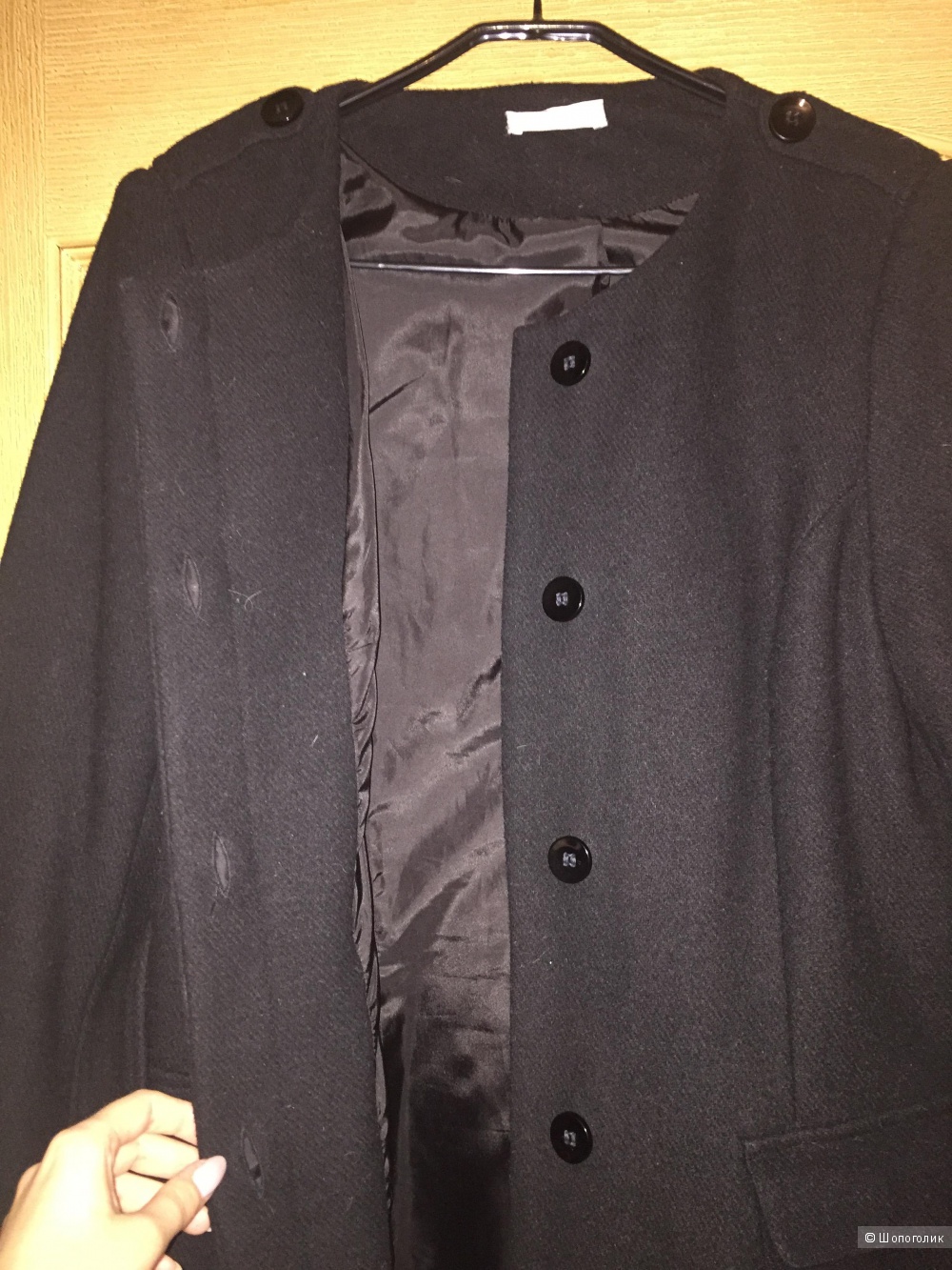 Полушерстяное чёрное  пальто Promod, размер 44-46