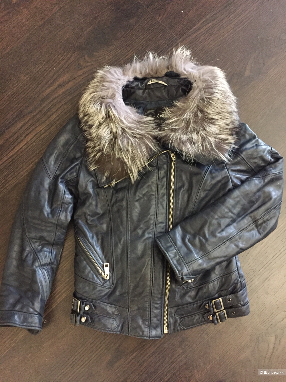 Кожаная куртка, утепленная, мех чернобурка, 42-44 размер