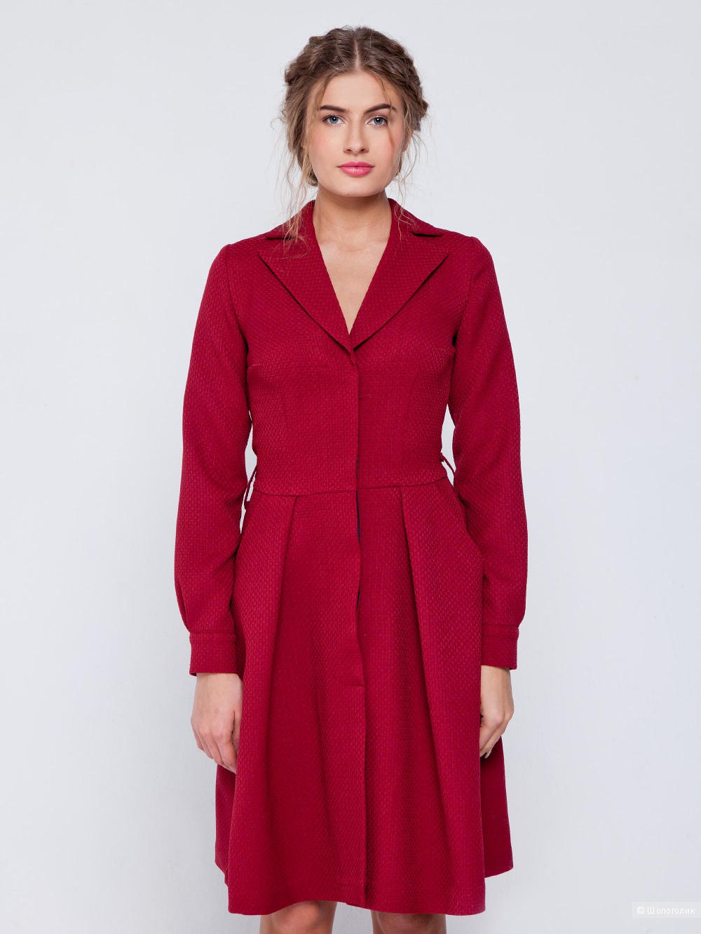 Платье-пальто с отложными бортами воротника, винного цвета , фирма Grand ,46 размер