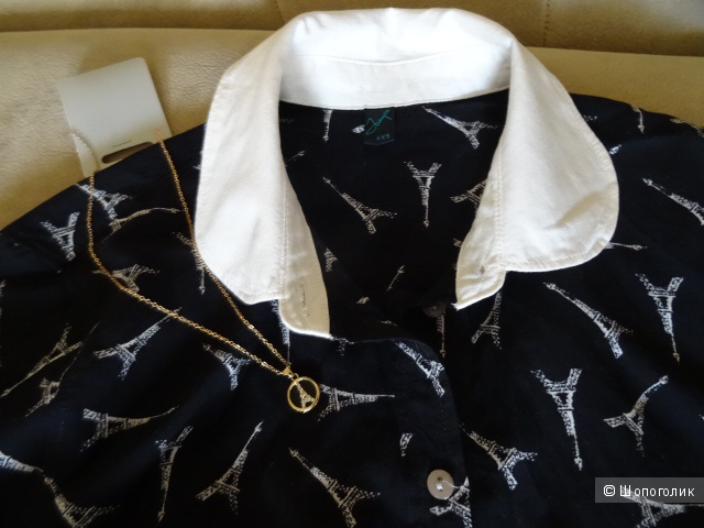Хлопковая рубашка с Эйфелевыми башнями "Jump", размер 42-44, б/у