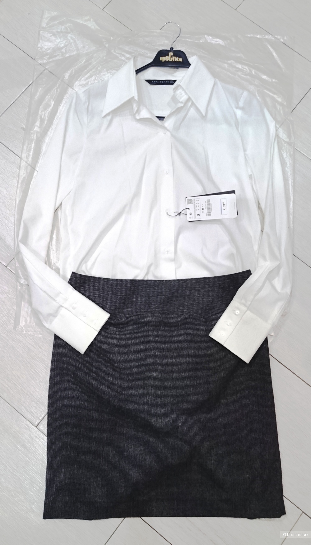 Строгий комплект: новая белая рубашка Zara Woman (размер S) и юбка Pompa (44 росс.)
