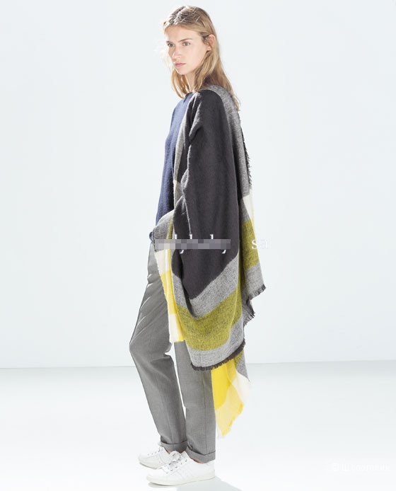 Шарф-платок клетчатый Zara, шерсть и хлопок, размер 130х130