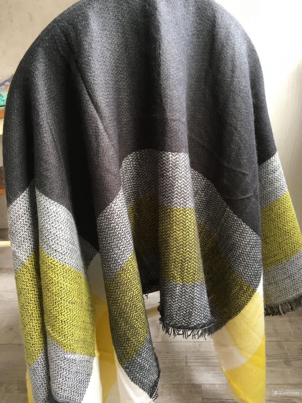 Шарф-платок клетчатый Zara, шерсть и хлопок, размер 130х130