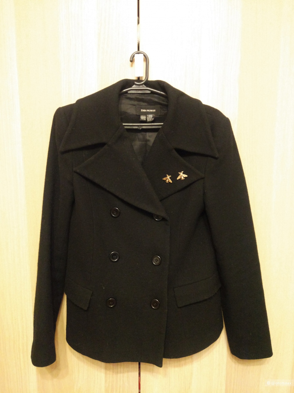 Шерстяное двубортное пальто Zara размер S