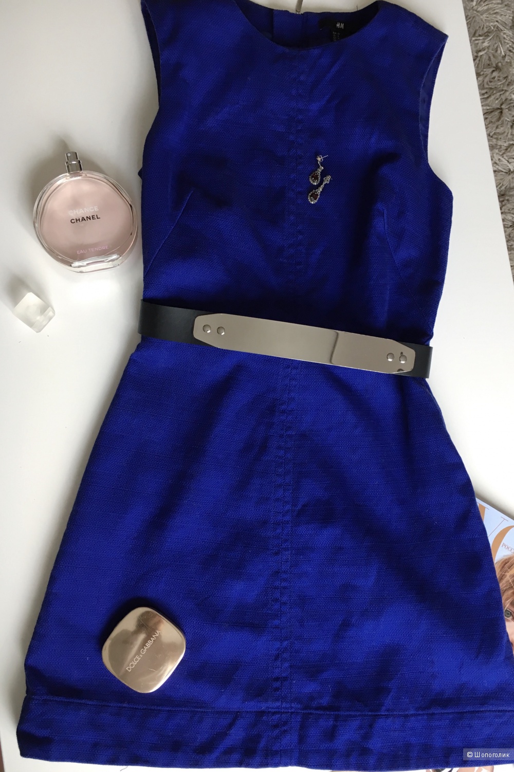 Ярко-синее платье с ремнем H&M, XS