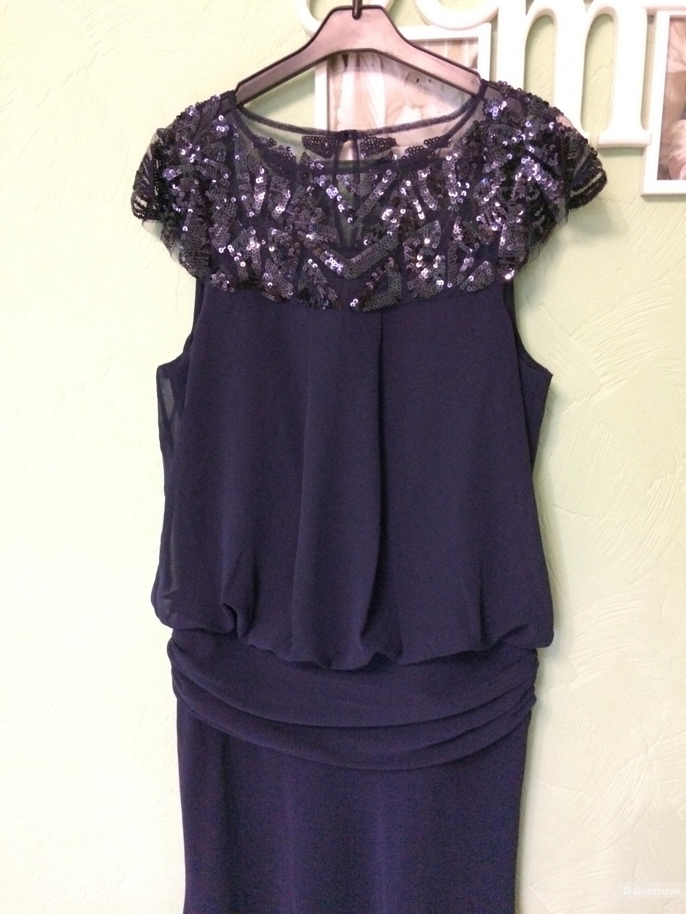 Платье вечернее торжественное тёмно-синее шифон Ashley Brooke 48-50 размер