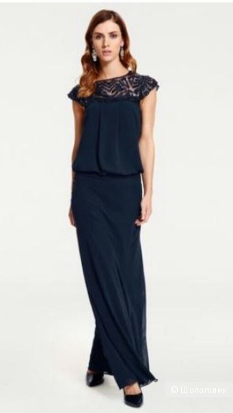 Платье вечернее торжественное тёмно-синее шифон Ashley Brooke 48-50 размер