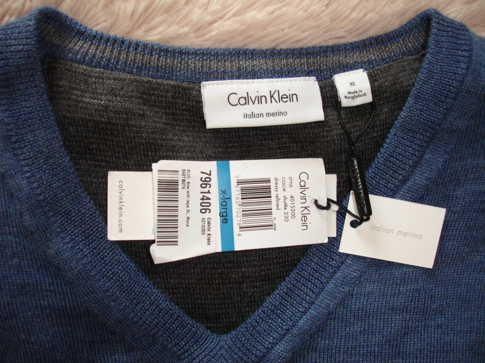 Мужской свитер Calvin Klein, размер XL, 100% шерсть merino